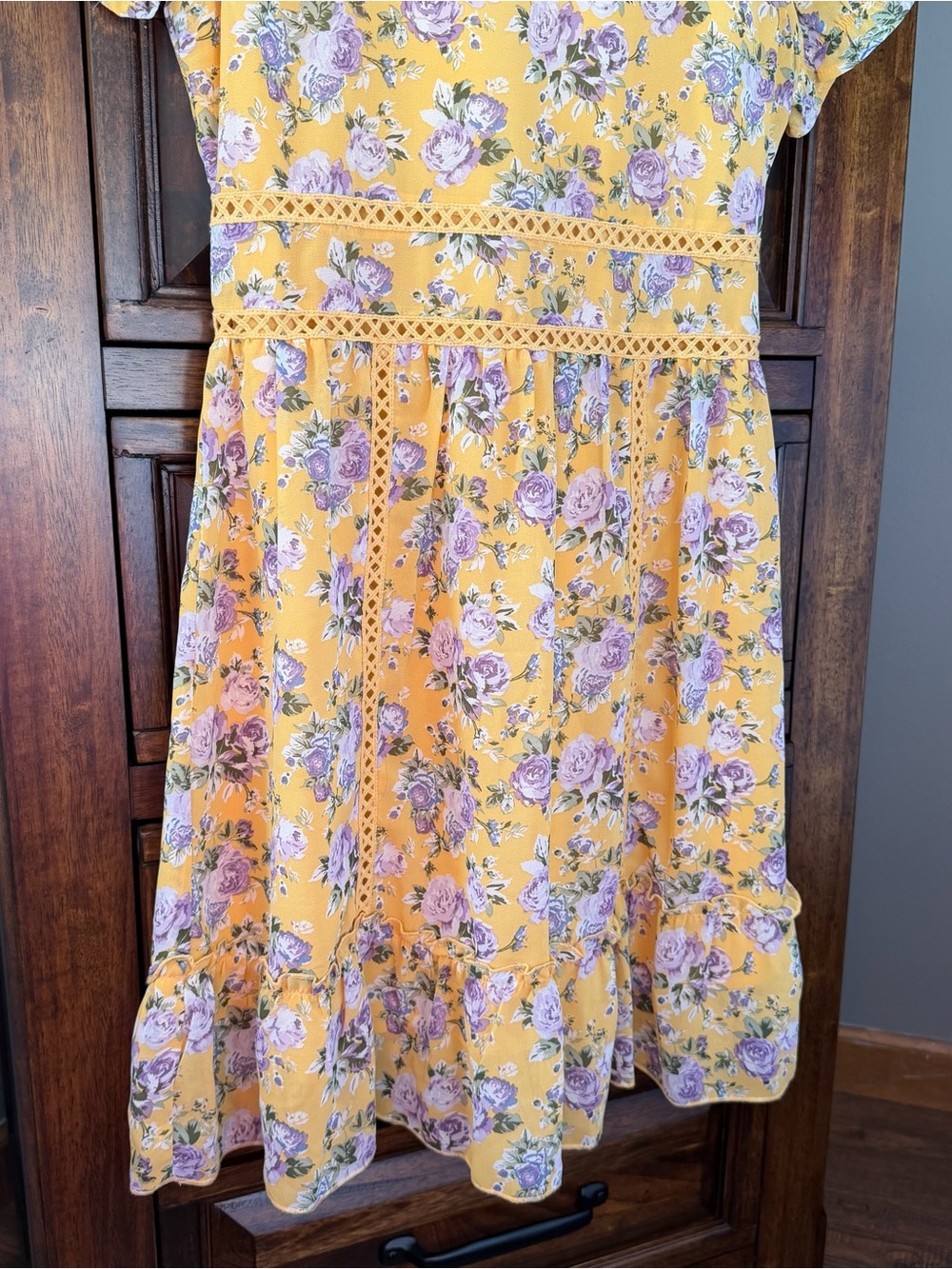 Francesca's Collections Yellow Floral Lace-Trim Girls' Dress - Picture 3 of 5